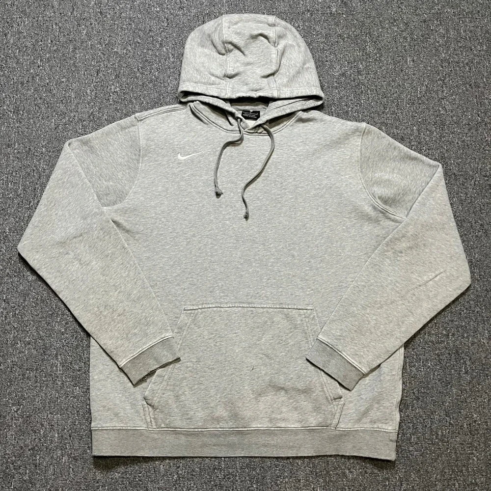 Y2K Nike Grey Pullover Hoodie Long Sleeve Athletic Size L White Swoosh